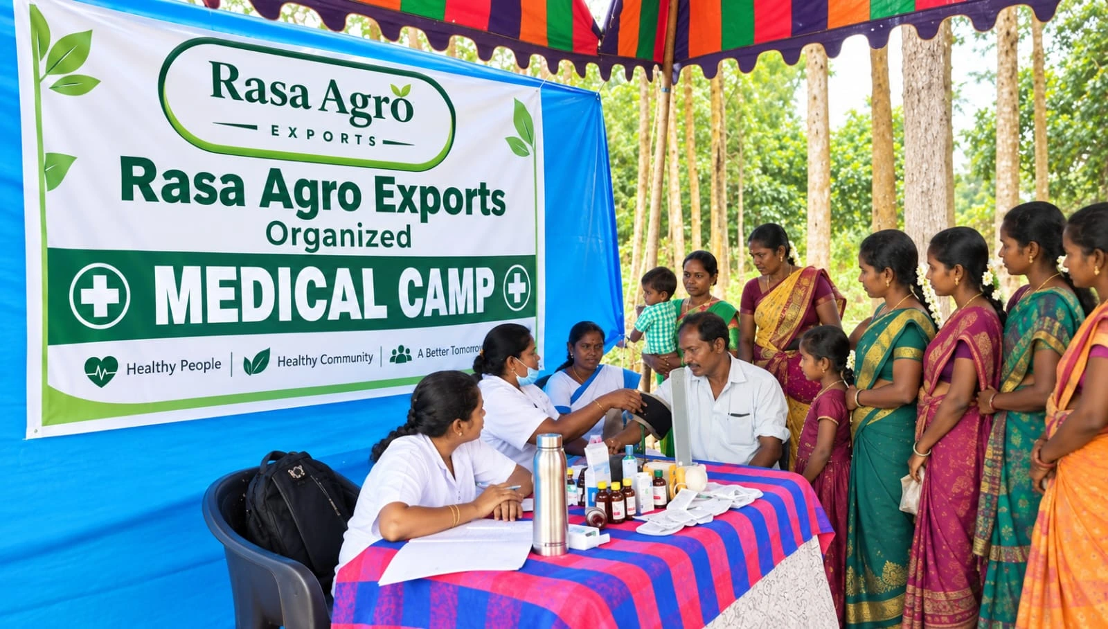 A Rasa Agro Exports medical camp providing healthcare services to villagers at Kallukattu